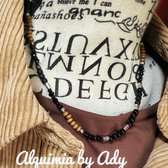 WOOD BLACK ONYX CHOKER NECKLACE - Picture 3 of 5